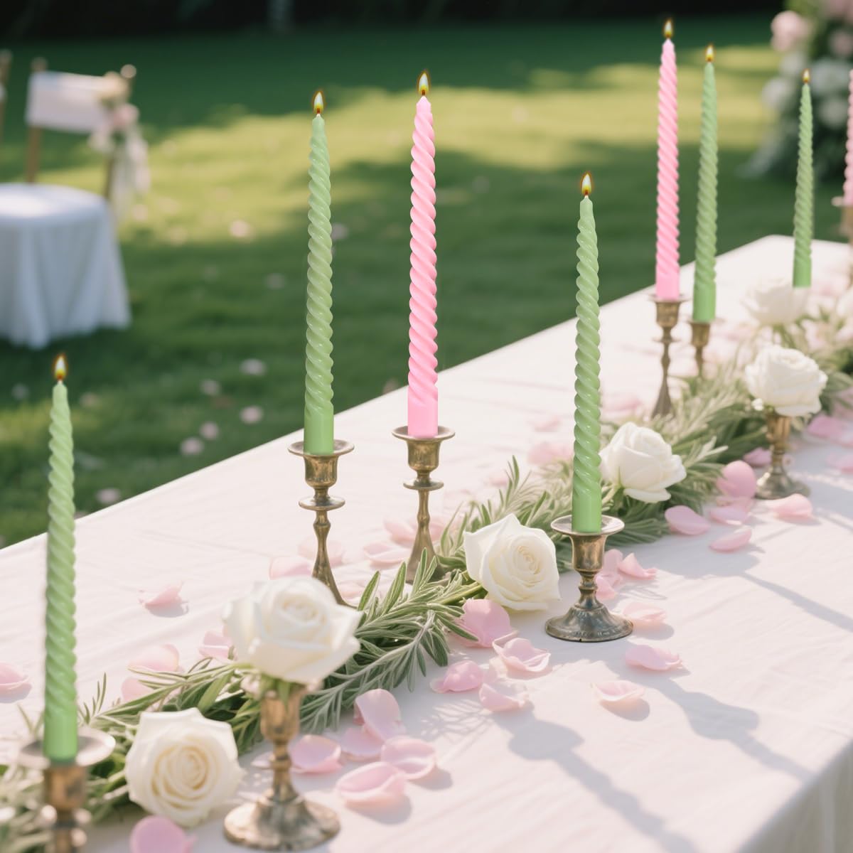 10 Pack Pink and 10 Pack Sage Green Spiral Taper Candles for Home Decor, 10 Inch Unscented Dripless Twisted Candlesticks for Weddings Dinner Holiday Decoration Formal Events