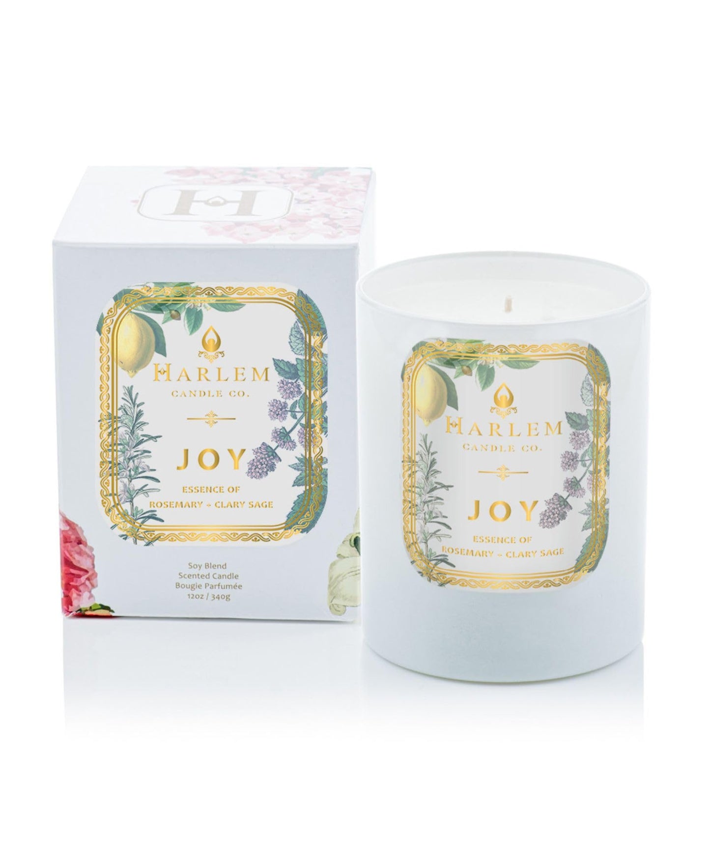 HARLEM CANDLE CO. - Joy - Luxury Scented Soy Candle, 11 oz - 80-Hour Burn Time | Fresh Mint, Italian Lemon, Rosemary, Jasmine Petals, Cedarwood, Amber Musk | Scented Candles for Home
