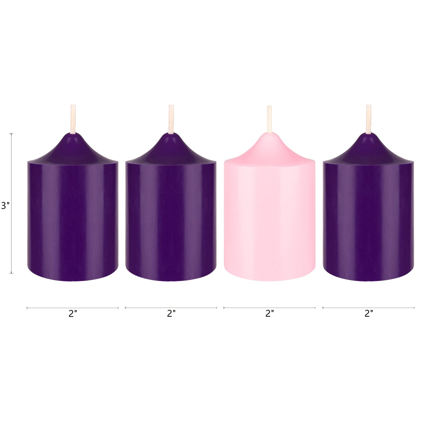 Mega Candles 4 pcs Unscented Christmas Advent Candles Set, Hand Poured Premium Wax Bell Top Round Pillar Candle 2 Inch x 3 Inch, Holidays, Festivities, Devotional, Church, Wreath, Party, Gifts