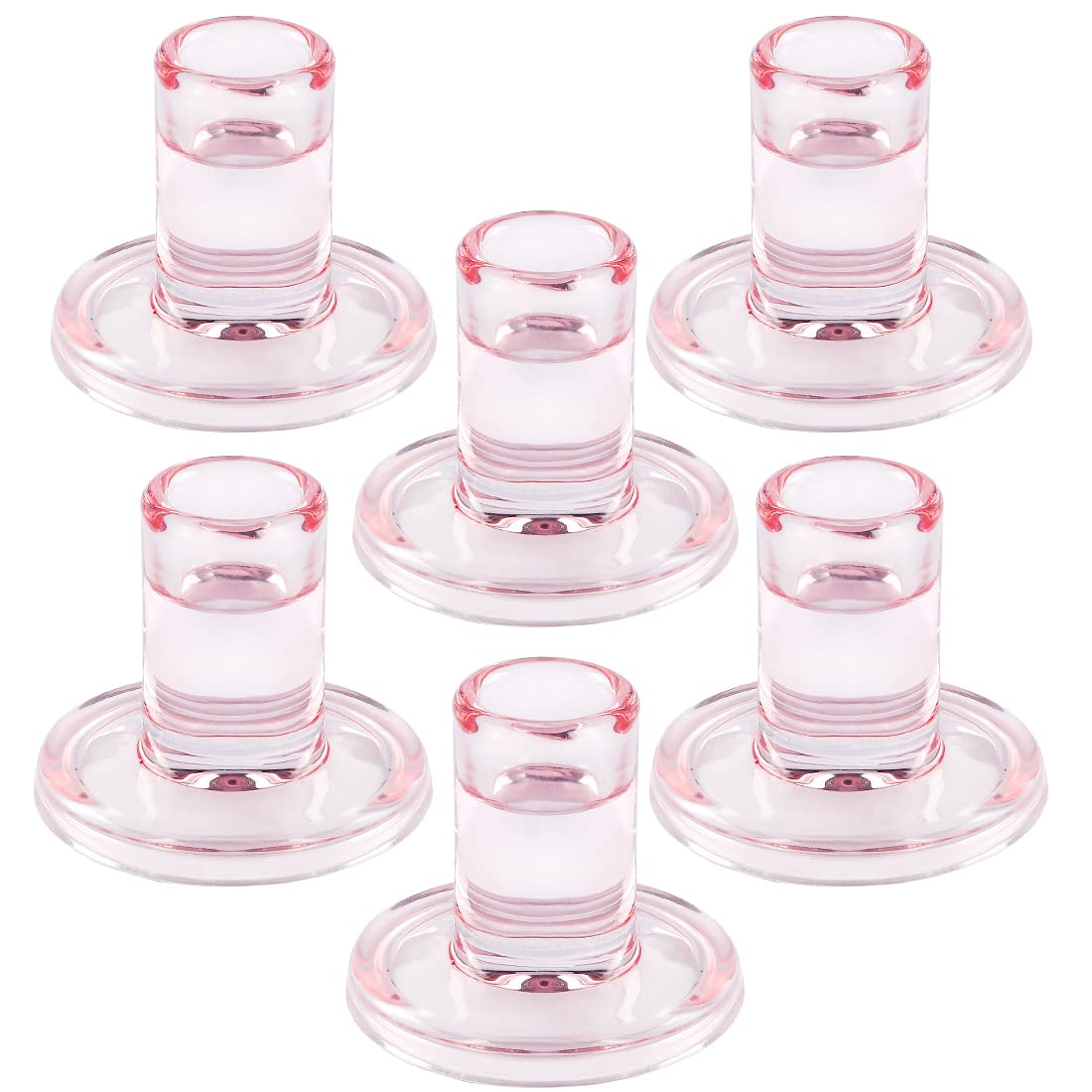 TELOSMA Pink Glass Candle Holders 6PCS for Taper Candles, Candlestick Holders Fit to Taper Candle which Diameter 5/6-7/8 inch, for Wedding Party, Valentine's Dating Dinner Table Decor