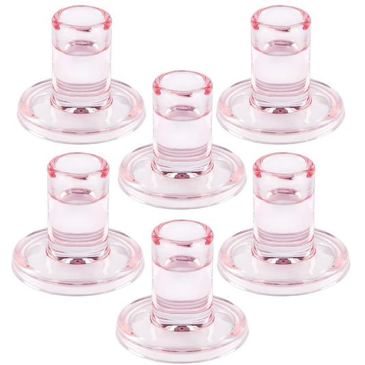 TELOSMA Pink Glass Candle Holders 6PCS for Taper Candles, Candlestick Holders Fit to Taper Candle which Diameter 5/6-7/8 inch, for Wedding Party, Valentine's Dating Dinner Table Decor