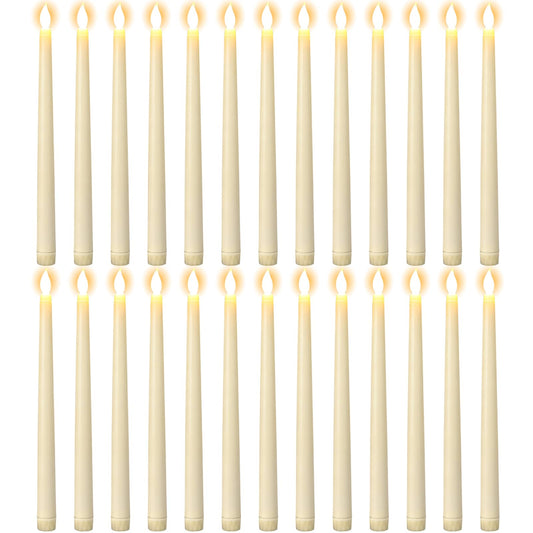 GenSwin 26 Pcs Flameless Taper Candles with 3D Wick, LED Taper Candles Battery Operated, Flameless Battery Candlesticks for Home Party Wedding Christmas Decor(Ivory, 0.78”x10.8”)