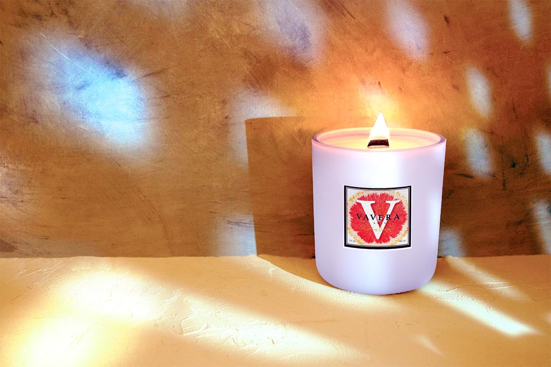VAVERA Sparkling Grapefruit Wood Wick Candles that Crackle (11oz Matte White Candle w/lid) Juicy Freshness. Crossover Soy Candles for Women or Men! Non Toxic Scented Candles, Hand-Crafted in USA.