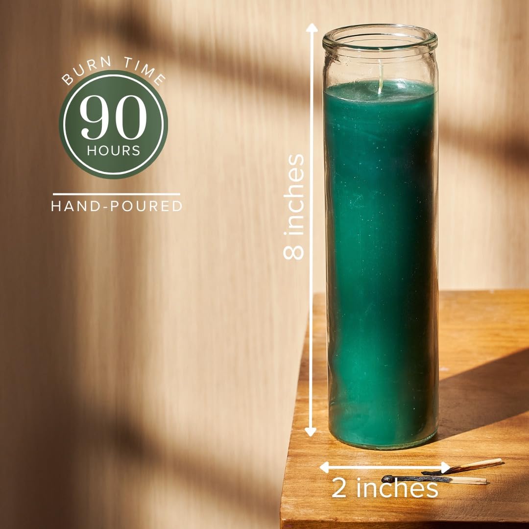 Simply Soson 2x8 inch Green Devotional Candles in Glass Jar - 6 Pack - 90 Hours – Prayer Candle - Tall Pillar Candles for Religious, Memorials, Party Decor