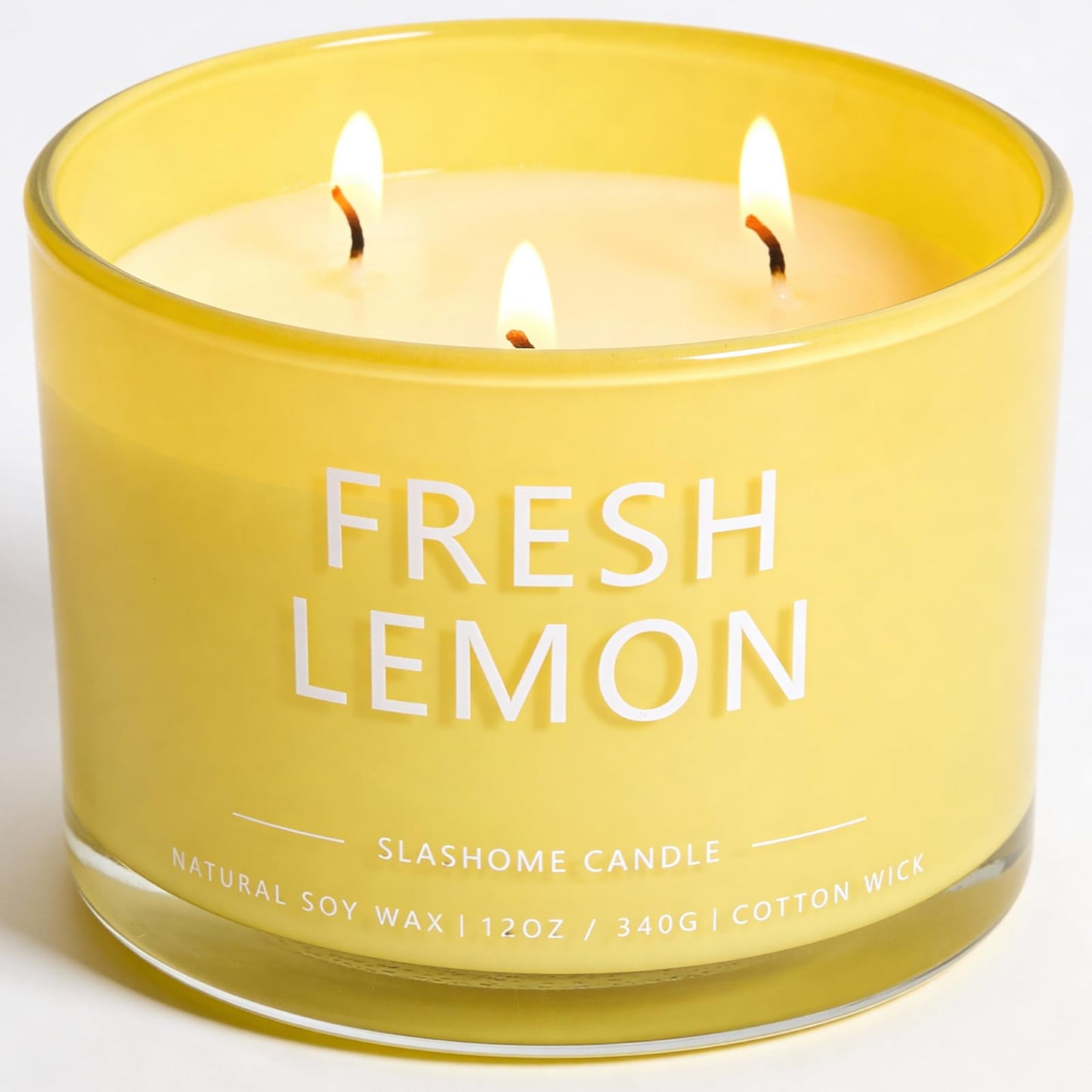 Fresh Lemon Scented Candle, Luxury Large 3 Wick Soy Candle 12 Oz, 60+ Hour Long Lasting Clean Burn, Elegant Aromatherapy Home Decor, Housewarming & Birthday Gift for Men & Women
