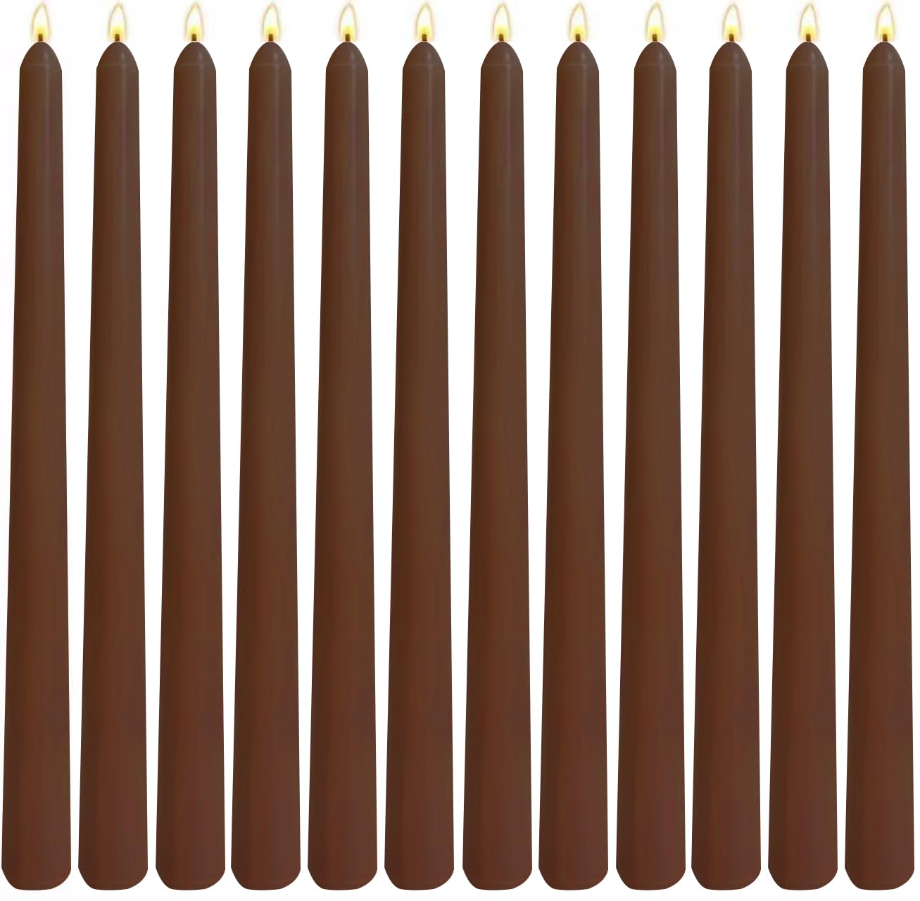 12-Pack Brown Taper Candles, 10 Inch Unscented Dripless Candlesticks, Long-Lasting Burn Time of 7-8 Hours, Perfect for Home Décor Dinner Party Meditation