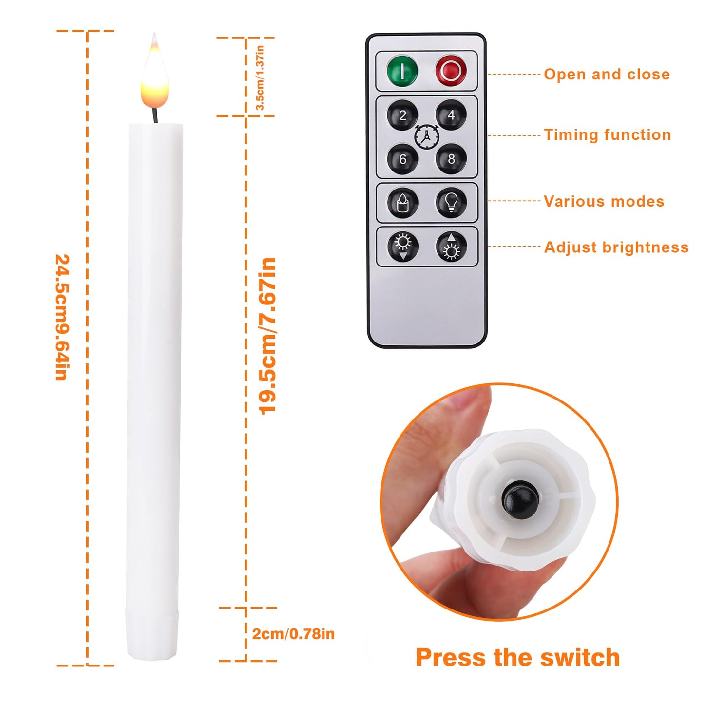 SunFunUSA LED Flameless Taper Candles with Remote Timer Battery Operated-9.6 Inches Flickering Window Candle Lights Realistic Warm Amber Light Best Gift for Xmas Wedding Home Dinner Decor Set of 6