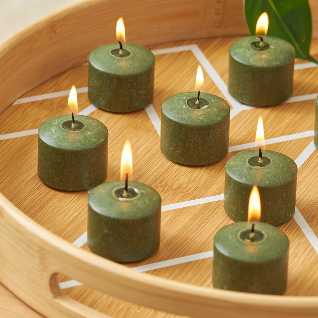 Simply Soson Votive Candles - 24 Dark Moss Green Votive Candle Bulk Pack - Votive Candles Without Glass, Votive Candle Unscented, 10 Hours Burn time - for Wedding, Birthday, Holiday & Home Decor