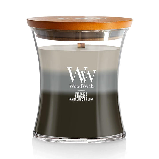 WoodWick Warm Woods Trilogy Holiday Candle Gifts for Women and Men, 9.7 oz Medium Hourglass Trilogy Candle with Crackling Wick