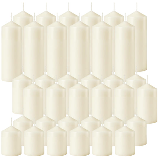 HTTBEIZI 36 Pcs Ivory Pillar Candles Bulk Set | Unscented Dripless Smokeless Wax Candles | 3 Assorted Sizes: 2x3, 2x4, 2x6 for Wedding Centerpiece, Hurricane Vases, and Home Decor