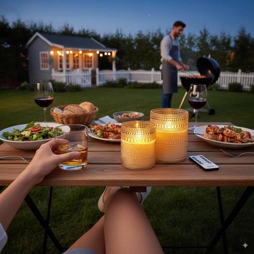 VENTA Beyond The Flame Mesmerizing Dotted Glass Candles | Set of 2 Ivory LED Pillars | Create a Magical, Worry-Free Glow with Remote & Timer | Perfect for Home, Holiday & Wedding Ambiance