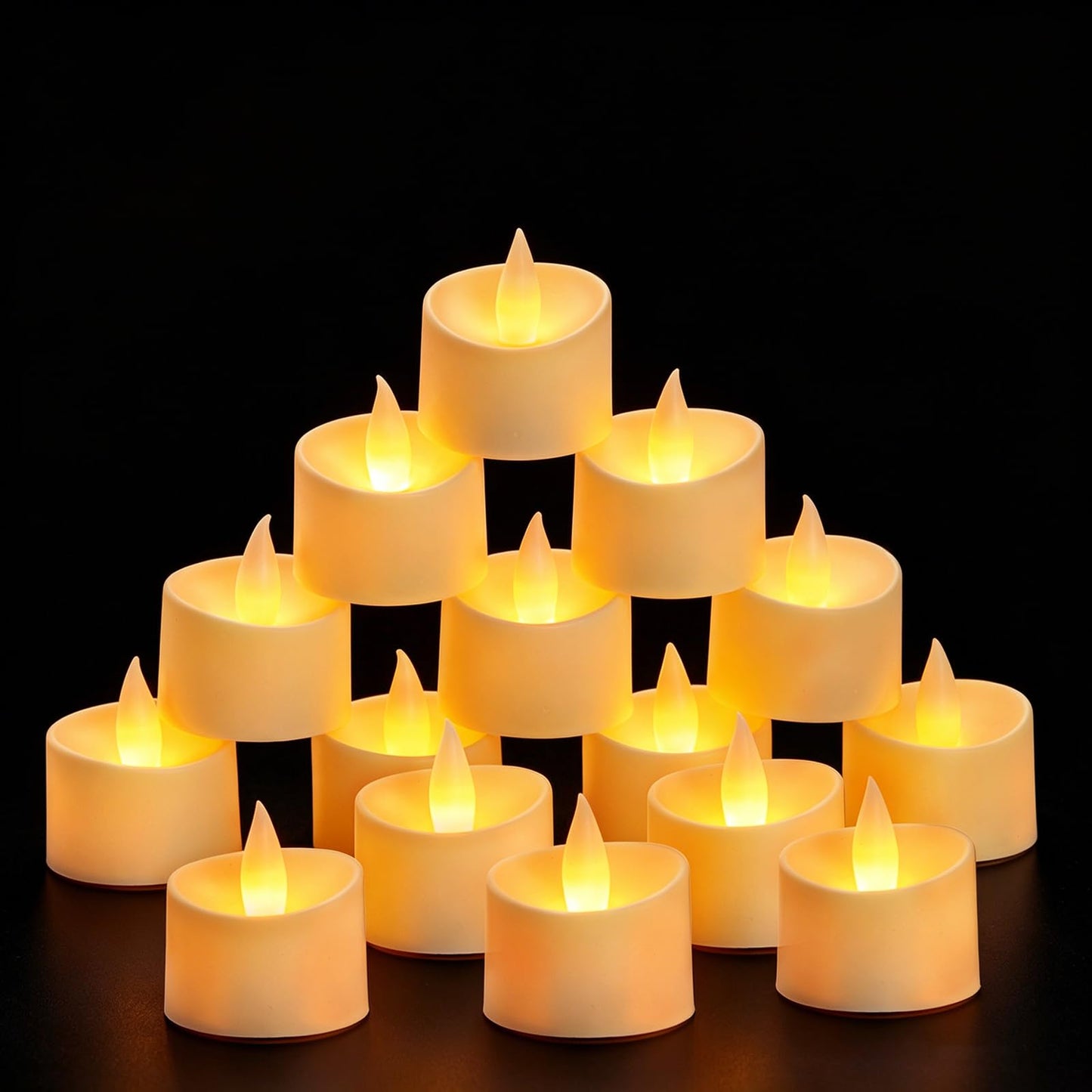 Dual-Flame Flickering Flameless LED Tealight Candles, Battery Operated Tea Lights with Realistic Warm Yellow Glow, 200+ Hour Long-Lasting Fake Candles for Home Wedding Votive Decor (Ivory, 24 Pack)