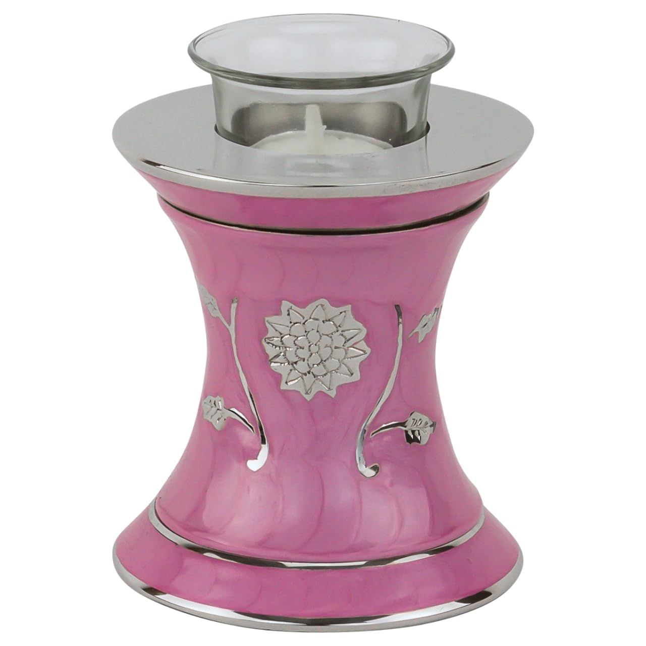 Grace Dark Pink Tealight Cremation Urn for Ashes, Brass Memorial Candle, Pink Urn, Extra Small Sized, 5.5 Inches High