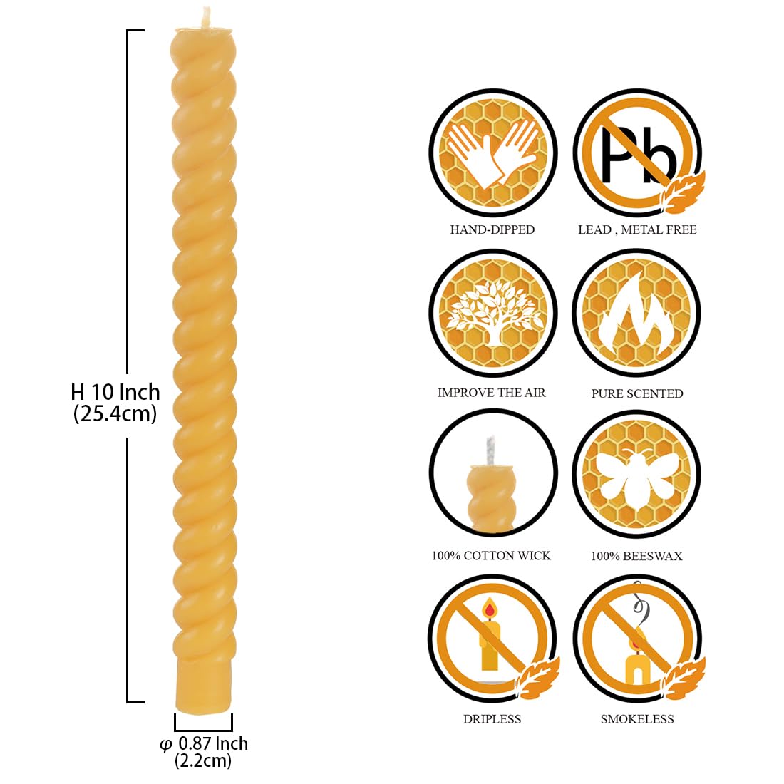 DEYBBY Natural Beeswax Spiral Candles, Dripless and Smokless 10 inch Pure Beeswax Candles Set of 12, Long Lasting Burning Candles for Anniversary Date Dinner Decor