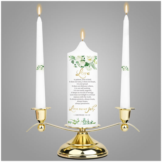 3 Unity Floral Candles for Wedding Ceremony Set with Golden Holder, Wedding Accessories for Reception