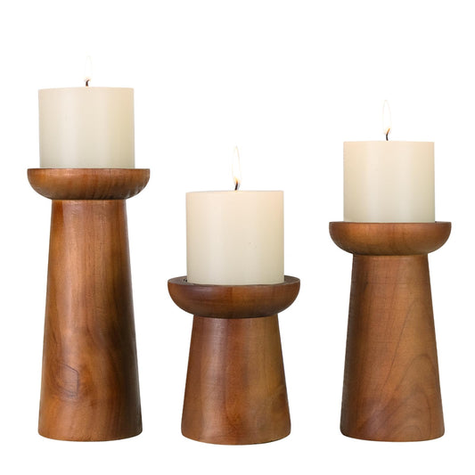 Pillar Candle Holders Set of 3， Wooden Candle Holders， Decorative Wood Candlestick Holders for Living Room, Table Centerpiece for Wedding, Christmas, Party, Home - 4", 6", 8"