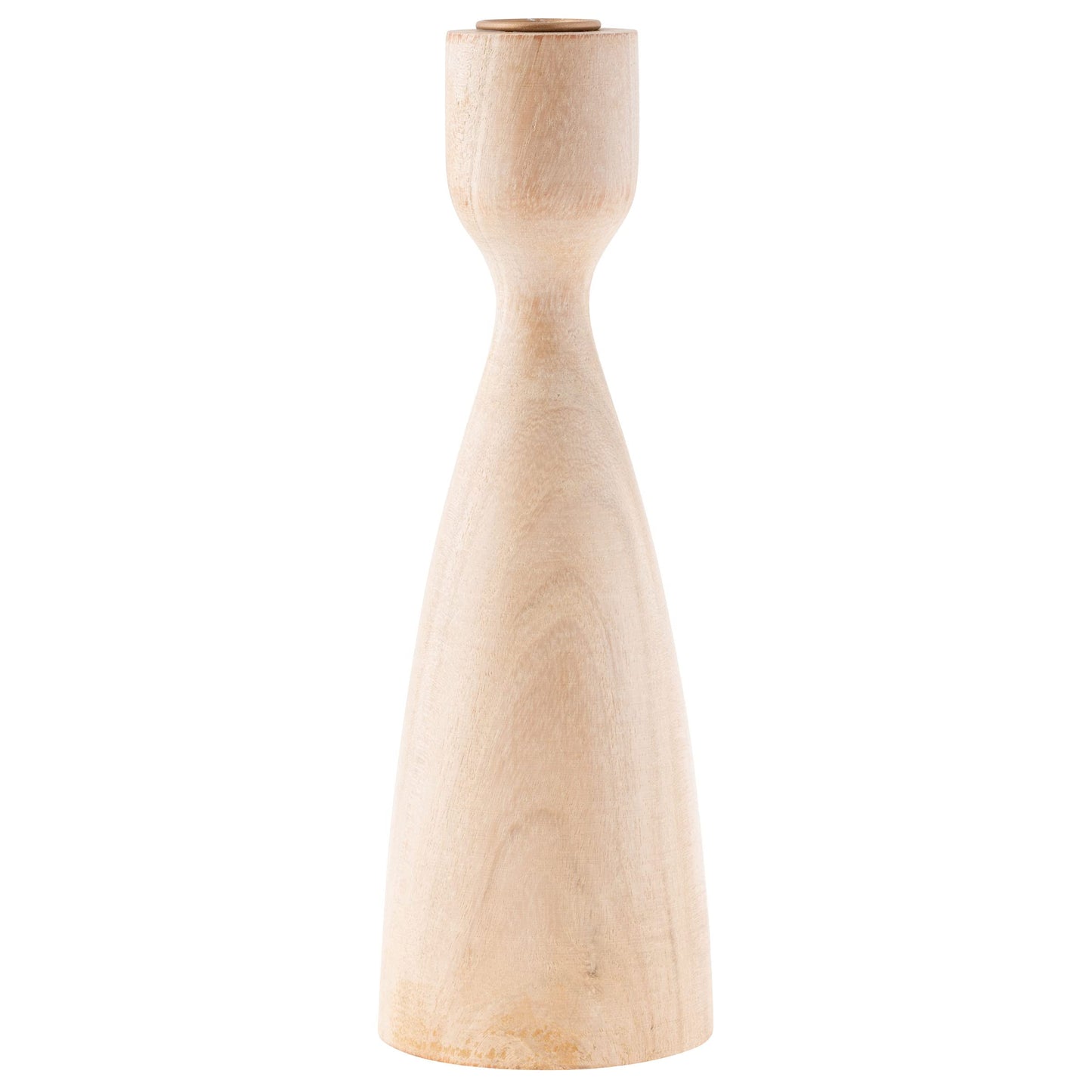 Karma, Acacia Wood Turned Candle Holder, Wooden Rounded Turned Candle Holders, Large Bleached