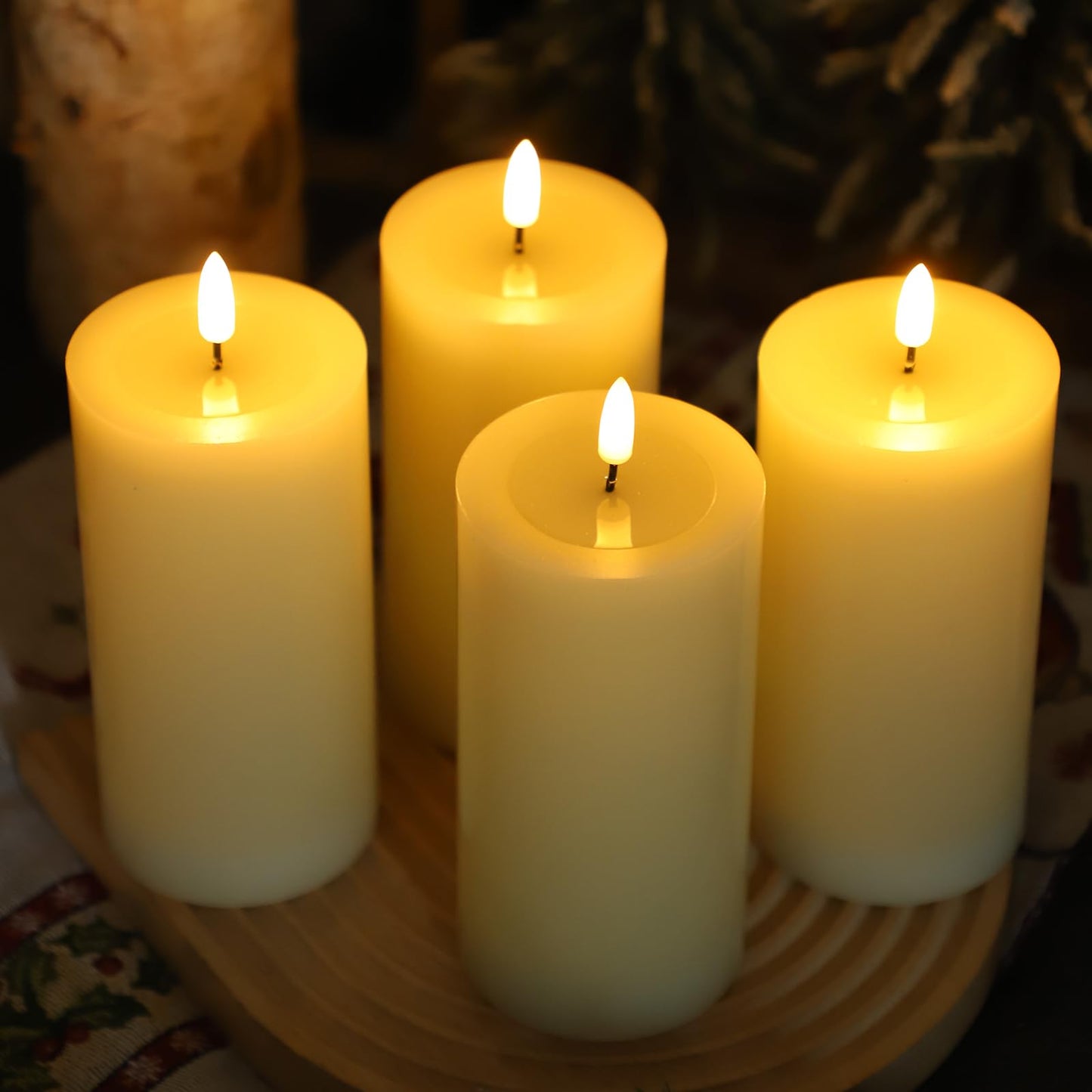 MUMCHASI 4 Packs Flameless Candles, Battery Operated with Remote, Real Wax Flickering LED Candles for Home Fall Halloween Christmas Party Candelabra D3 xH6 (Ivory)