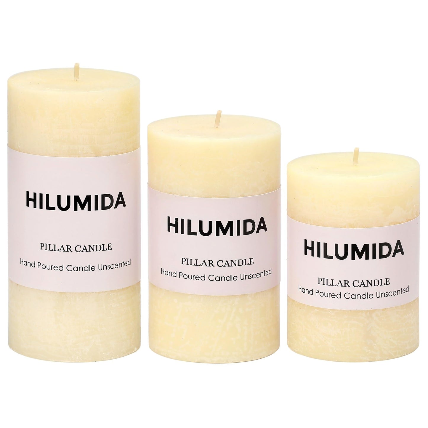 Ivory Pillar Candles Set of 3 - Hand-Poured Unscented Candles,Smokeless Dripless Candles for Dinner Table and Home, Set of 3 in Different Sizes (3"x4", 3"x5", 3"x6")