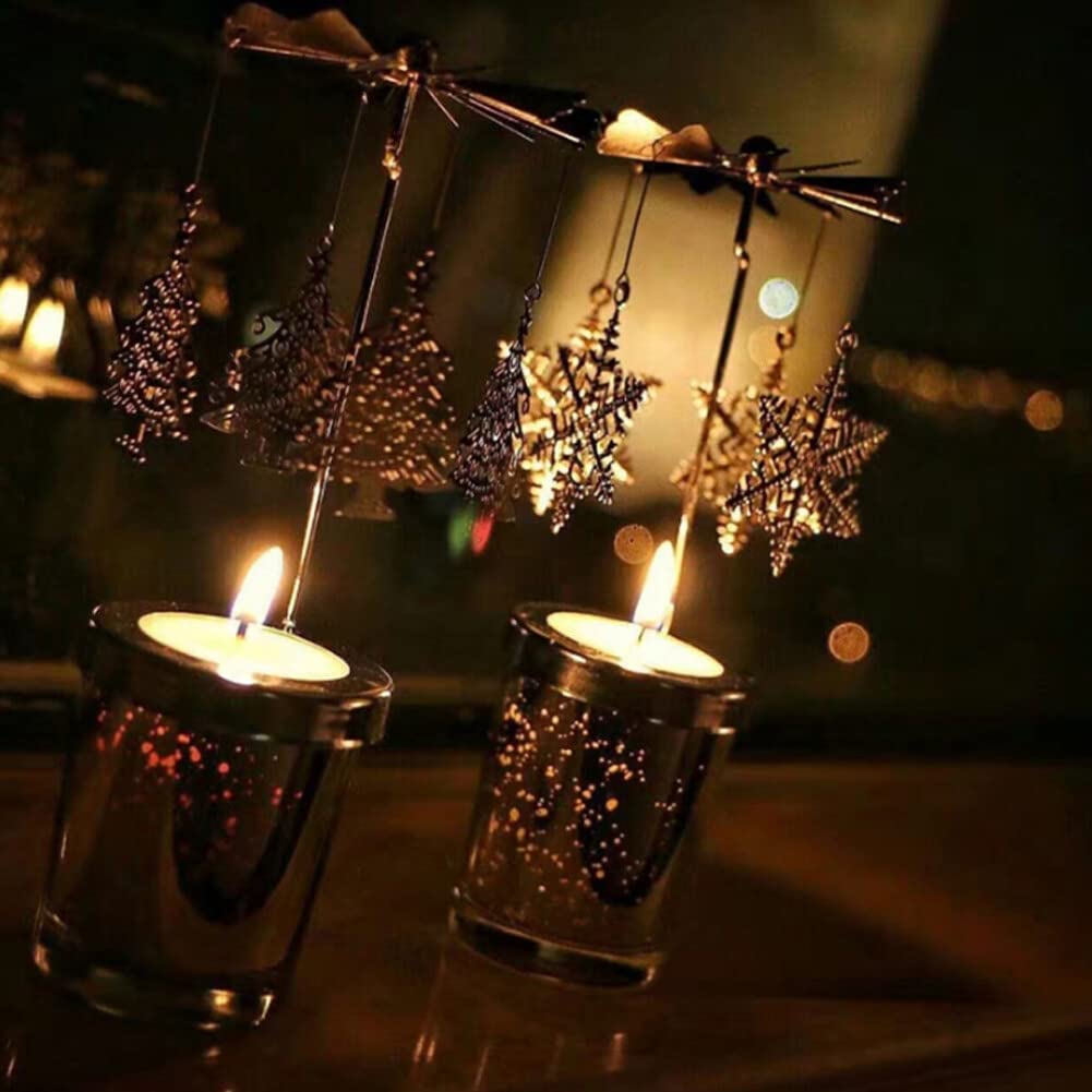 Eforcase Rotary Spinning Tea Lights Candle Holder, Silver Cup Romantic Ornament for Wedding PartyChristmas Home Decor