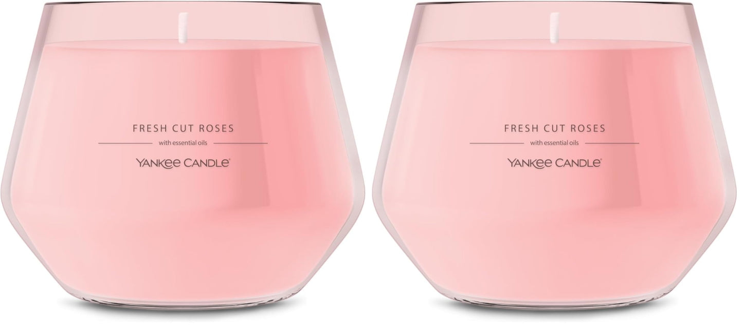Yankee Candle Studio Medium Candle - Fresh Cut Roses, Pink, 10 oz: Long-Lasting, Essential-Oil Scented Soy Wax Blend | 40-65 Hours of Burning Time, Home Decor (Pack of 2)
