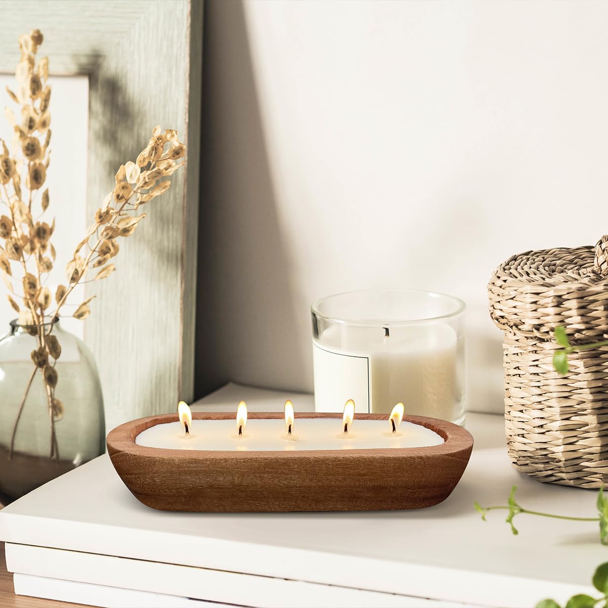 Aromatherapy Candle, SEVEYEE Vanilla Candle 5wicks 16oz, Large Wooden Bowl Candles for Women,Girl Birthday Gift,12inch