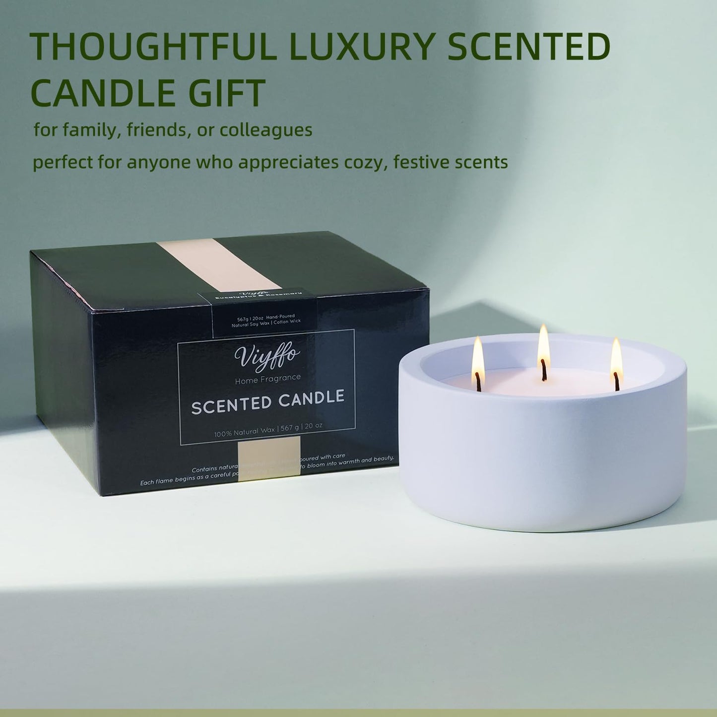 Viyffo Large 20oz Scented Candle - Citronella & Lavender, 3 Wick Non Toxic Soy Candles for Women, Matte Purple Ceramic Jar, Luxury Home Fragrance, Elegant Room Decor & Premium Birthday Gift