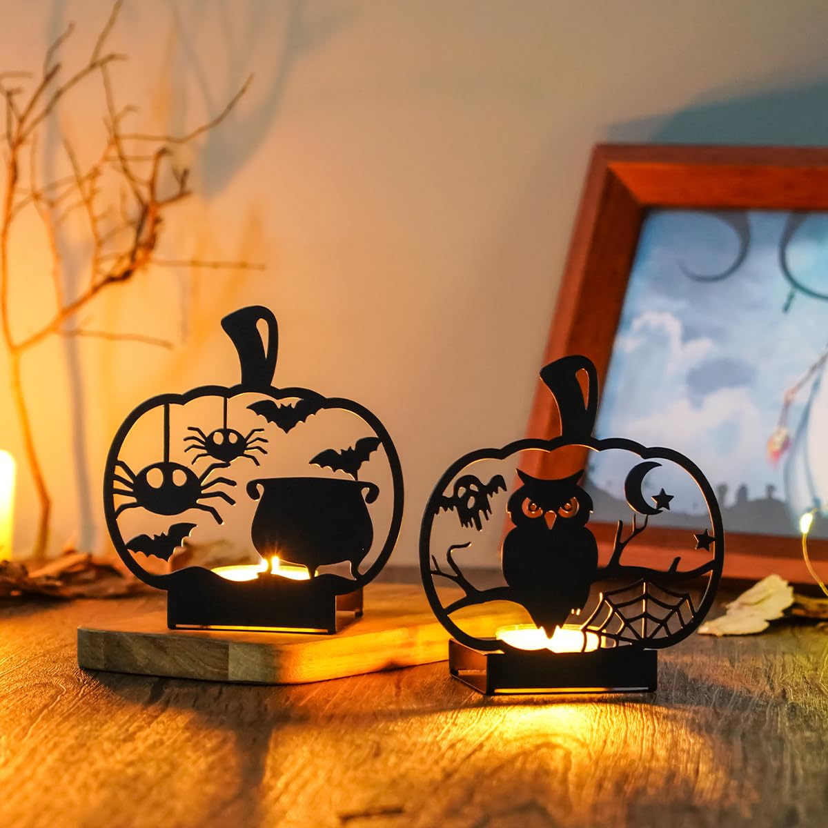 Candle Holders Bulk for Holiday Decor Indoor Outdoor Decorations for Halloween Party Table Kitchen Fireplace Bookshelf Desk Table Seasonal Display