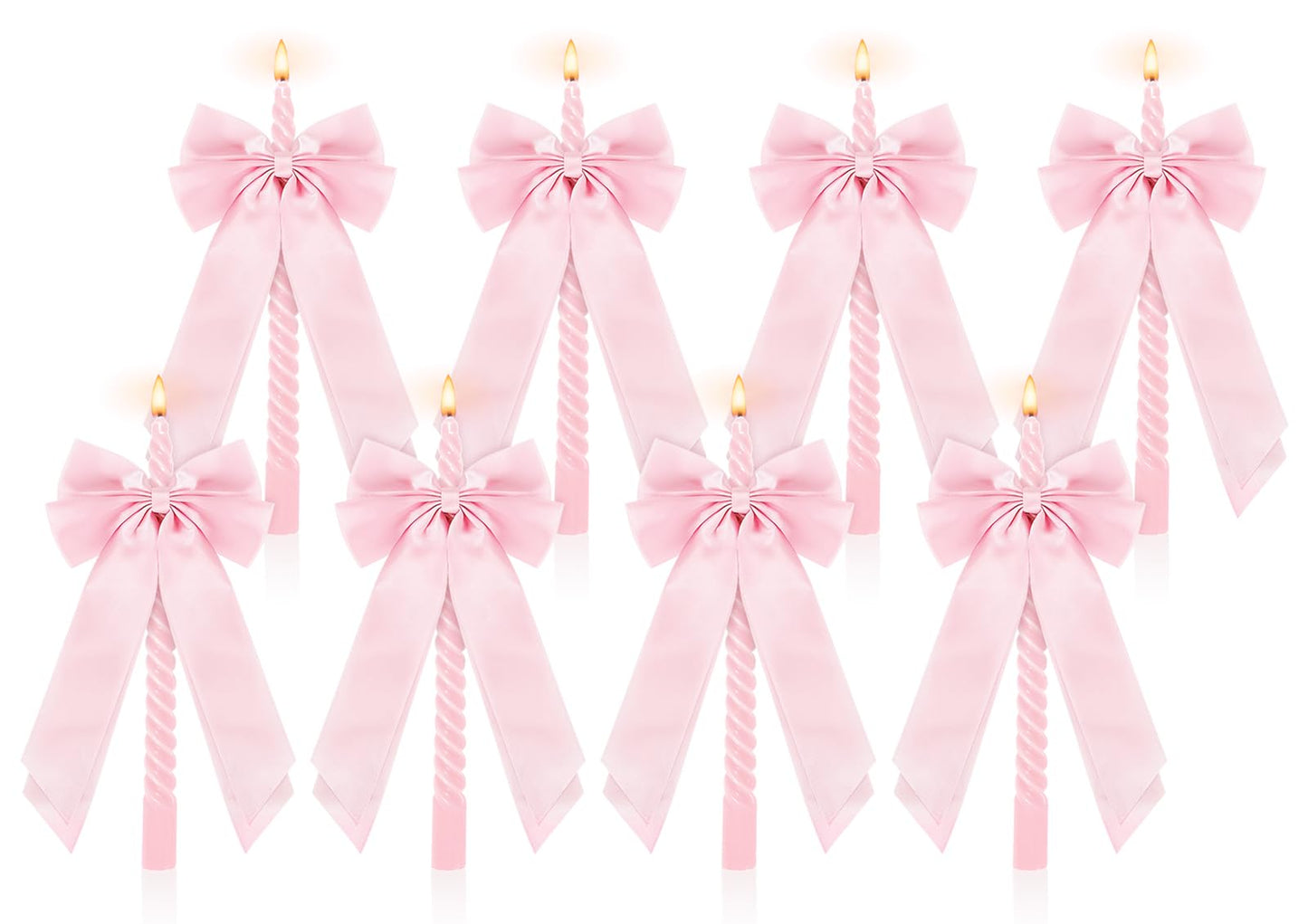 Whaline 8Pcs Pink Spiral Taper Candles with Ribbon Bow Decor Dripless Twisted Wax Candles 10 Inch Long Unscented Candle Sticks for Valentine' s Day Coquette Bachelorette Bridal Wedding Party
