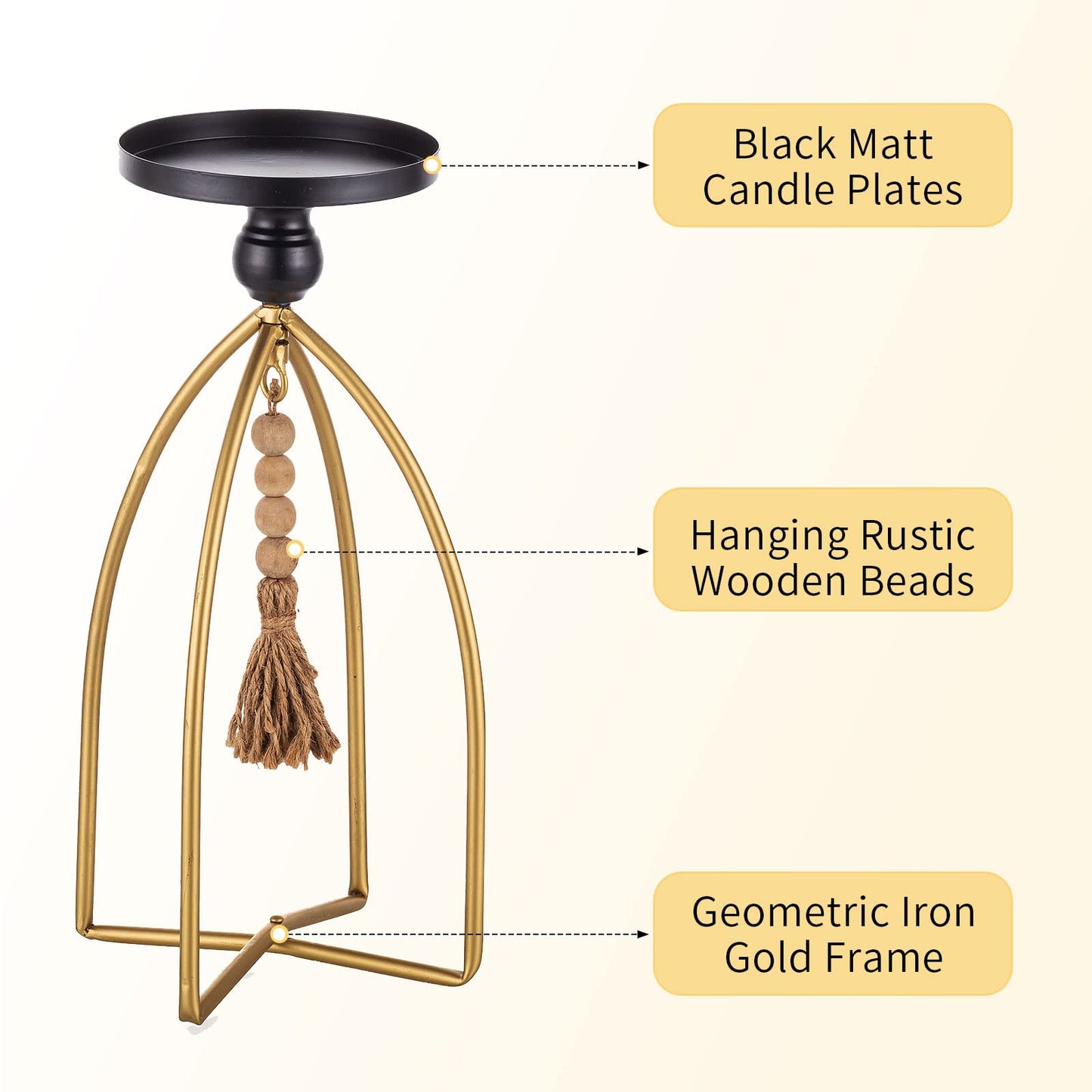 Romadedi Candle Holder Boho Decor - Set of 2 Metal Pillar Candle Stand with Beads for Living Room Mantle Shelf Farmhouse Table Centerpiece for Rustic Chic Home Decoration