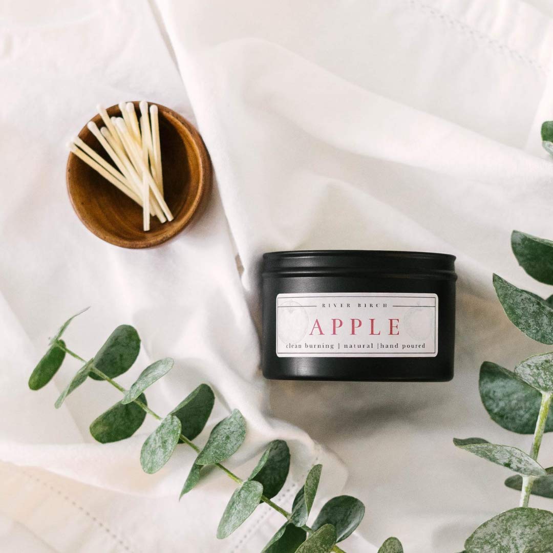 River Birch Candles Apple Scented Candle | Premium, All-Natural, Non-Toxic, Soy Candles | 8 oz. Matte Black Tin Travel Candle