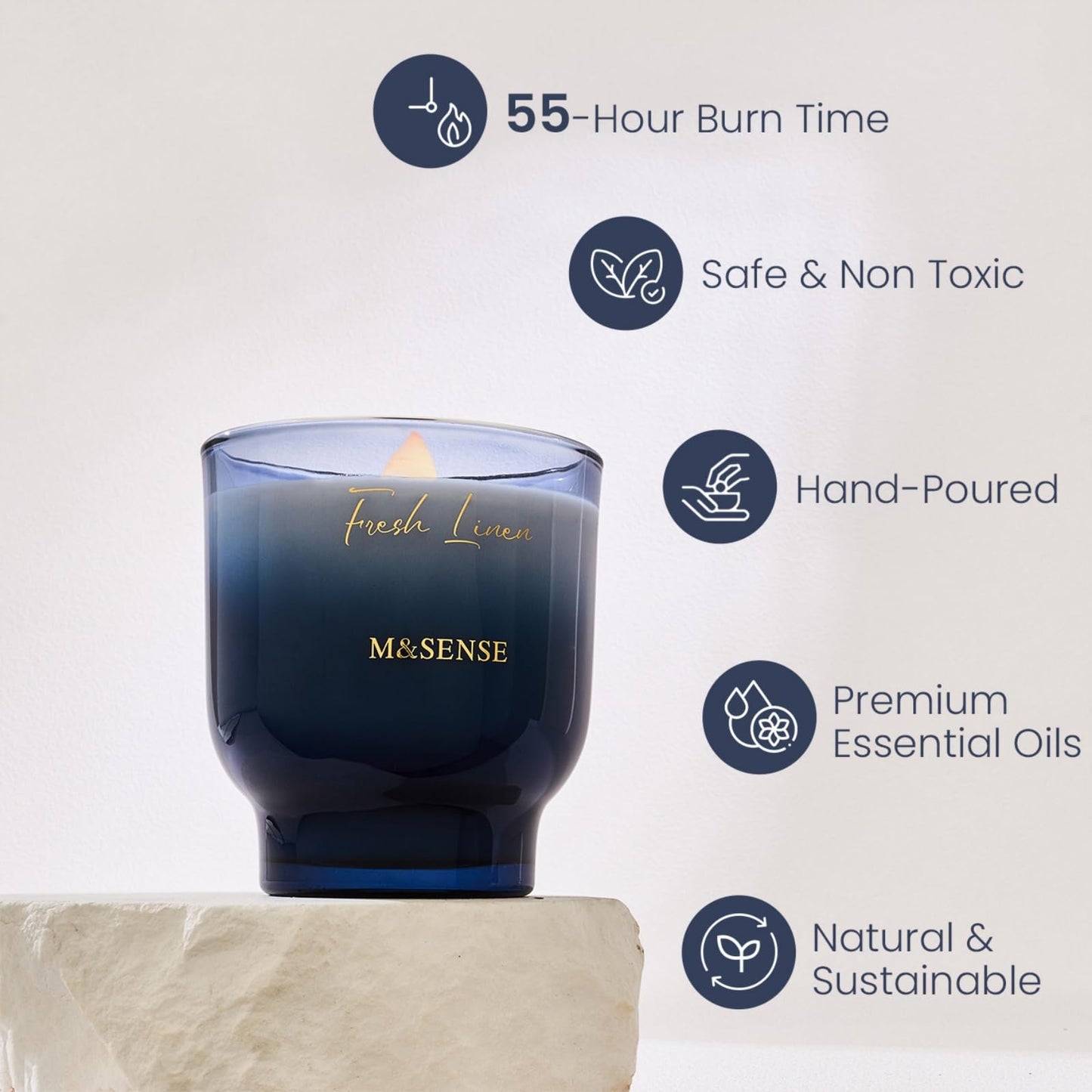 M&SENSE 9.9oz Natural Soy Wax Jar Candle with Wooden Wick | Fresh Linen Scent | 55-Hour Burn & Long-Lasting Burn | Housewarming Gift for Men and Women