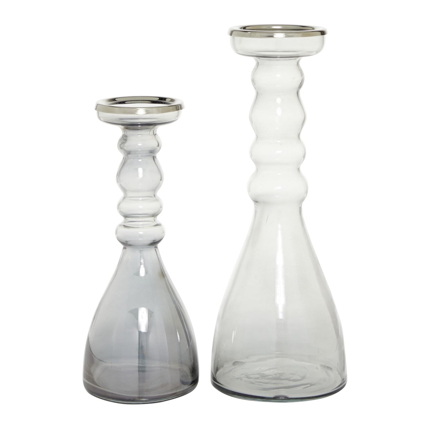The Novogratz Glass Handmade Bubble Pillar Candle Holder, Set of 2 11", 14"H, Gray