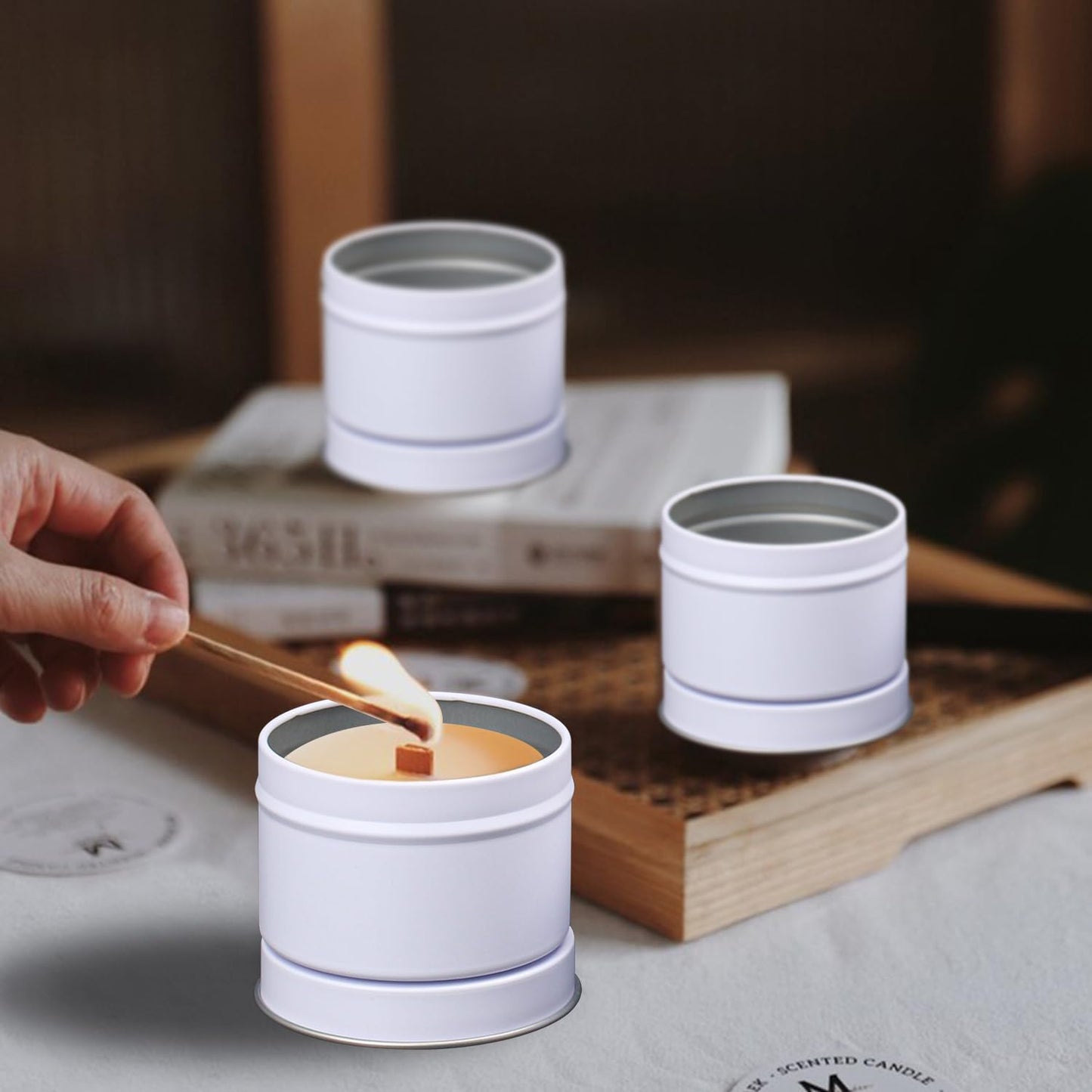 IHDYPPEW 48 Piece 4 oz White Candle Tins with Lids, Candle Tin Cans, Empty Candle Jars for Making Candles, Party Favors, Spices, Jewelry, Cosmetics