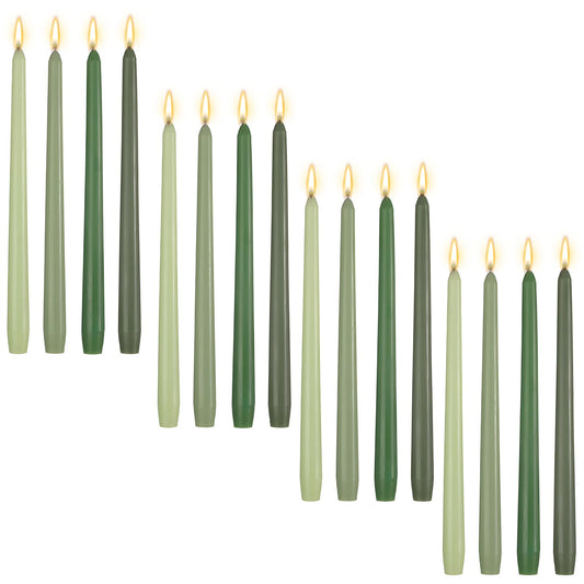 MTLEE 10 Inch Long Tapered Candle Stick Bulk Smokeless Unscented Burning Candlestick Paraffin Wax with Cotton Wick for 4th of July Dinner Anniversary Wedding Party Church(Gradient Green,16 Pcs)