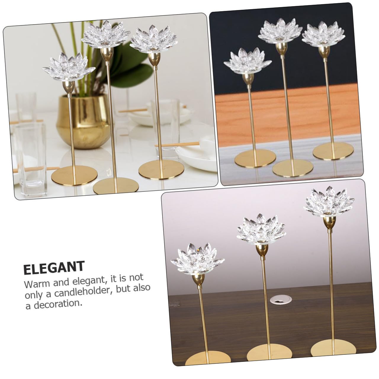 SUPVOX Metal Candlestick Holder Small Crystal Lotus Design, Romantic Wedding Candle Stand Ornament for Dining Room Decor