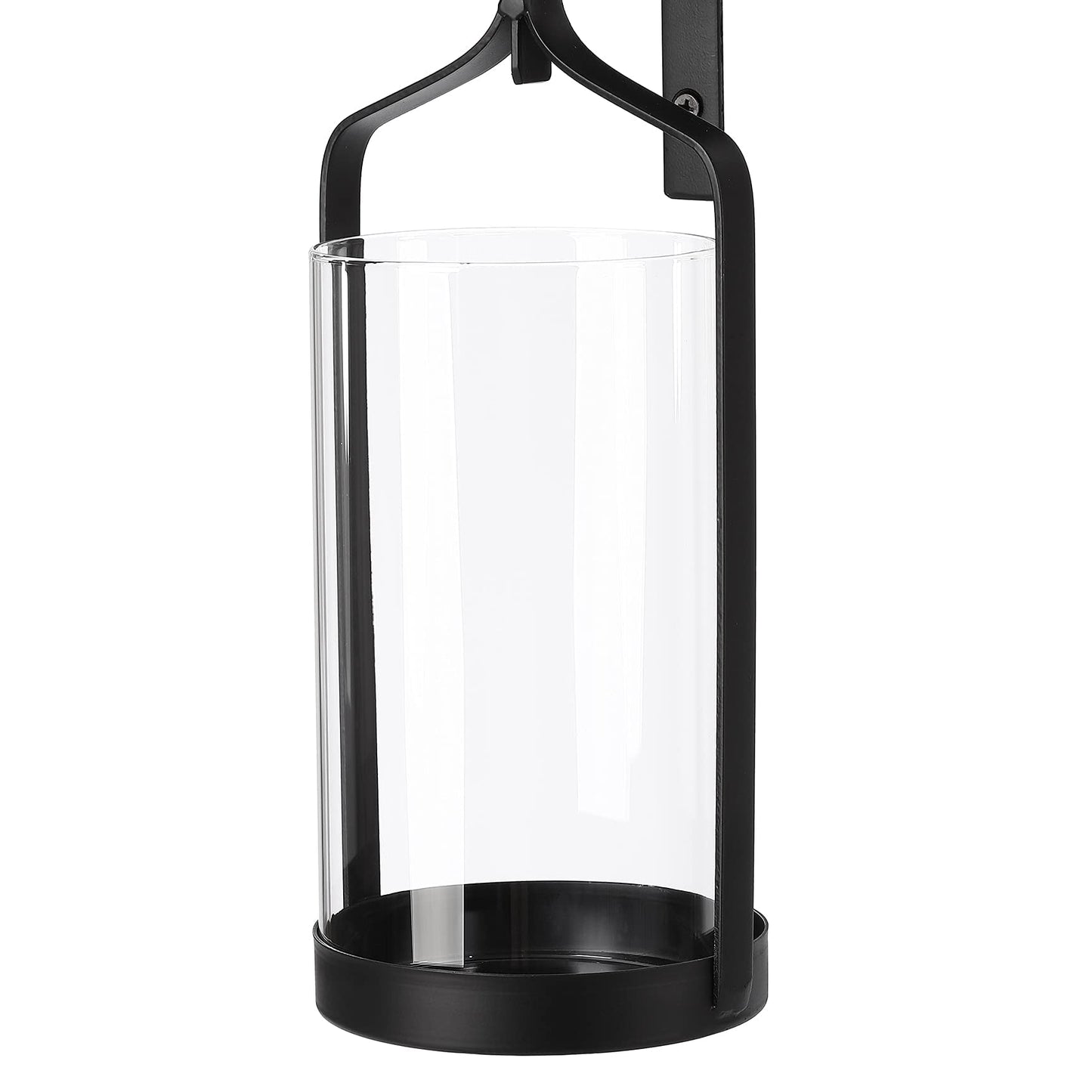 Souliron Hanging Hurricane Glass Wall Sconce Candle Holder Black Metal Wall Decorations HLJ15-291B