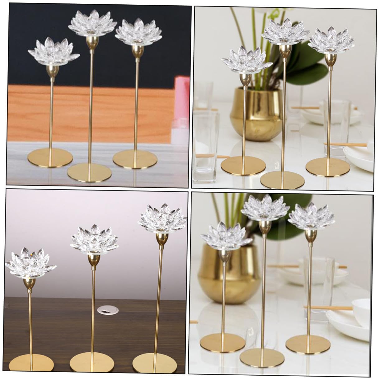 SUPVOX Metal Candlestick Holder Small Crystal Lotus Design, Romantic Wedding Candle Stand Ornament for Dining Room Decor