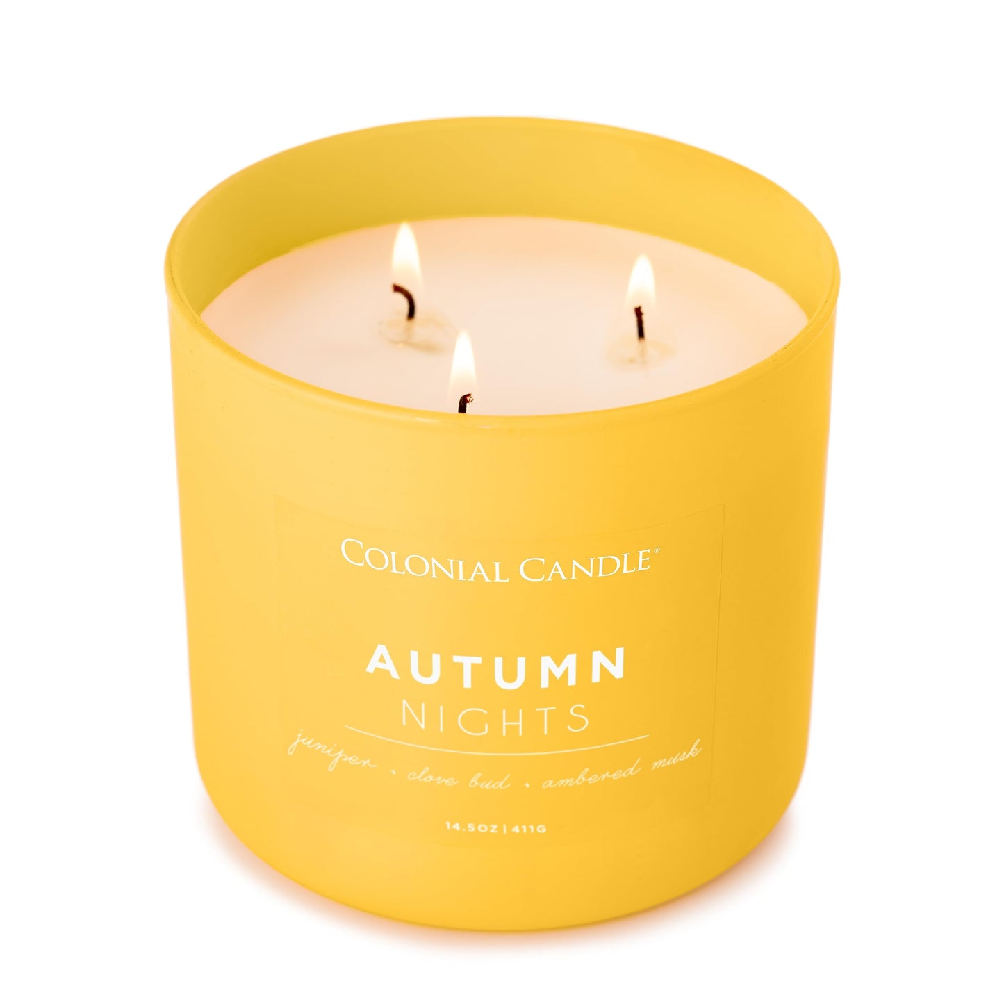 Colonial Candle Autumn Nights Scented Jar Candle, Pop of Color Collection, 3 Wick, Yellow, 14.5 oz - Up to 60 Hours Burn