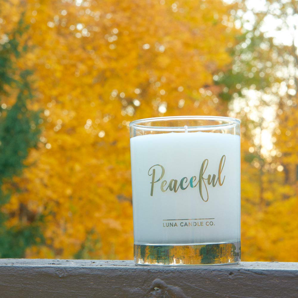 LUNA CANDLE CO. Simple Lavender Scented Jar Candle, Soy Wax, 11oz. Glass, Up to 110 Hours of Burn Time, Tranquility, Perfect for Yoga and Spa, Relax and Unwind, Made in The USA- Peaceful