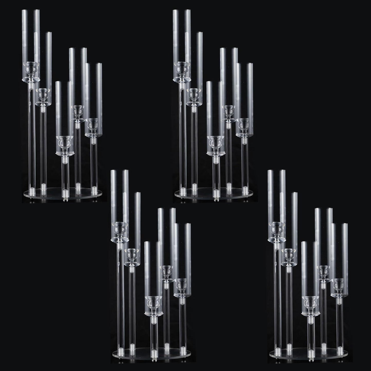 4PCS 5 Arm Acrylic Candelabra for Table Wedding Centerpiece,Crystal Clear Candle Stick Holders Candelabra Centerpiece Stands with Removable Lampshade for Party Easter Baby Shower Fit 0.8 LED Candle