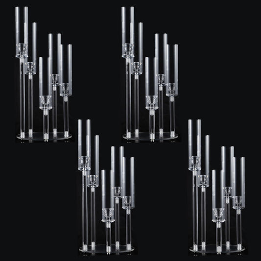 4PCS 5 Arm Acrylic Candelabra for Table Wedding Centerpiece,Crystal Clear Candle Stick Holders Candelabra Centerpiece Stands with Removable Lampshade for Party Easter Baby Shower Fit 0.8 LED Candle