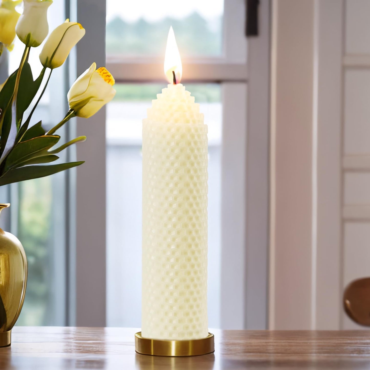 White Beeswax Pillar Candles Set of 6 - Handmade Pure Beeswax Rolled Candles for Gift & Home Decor (1.5×6 in)
