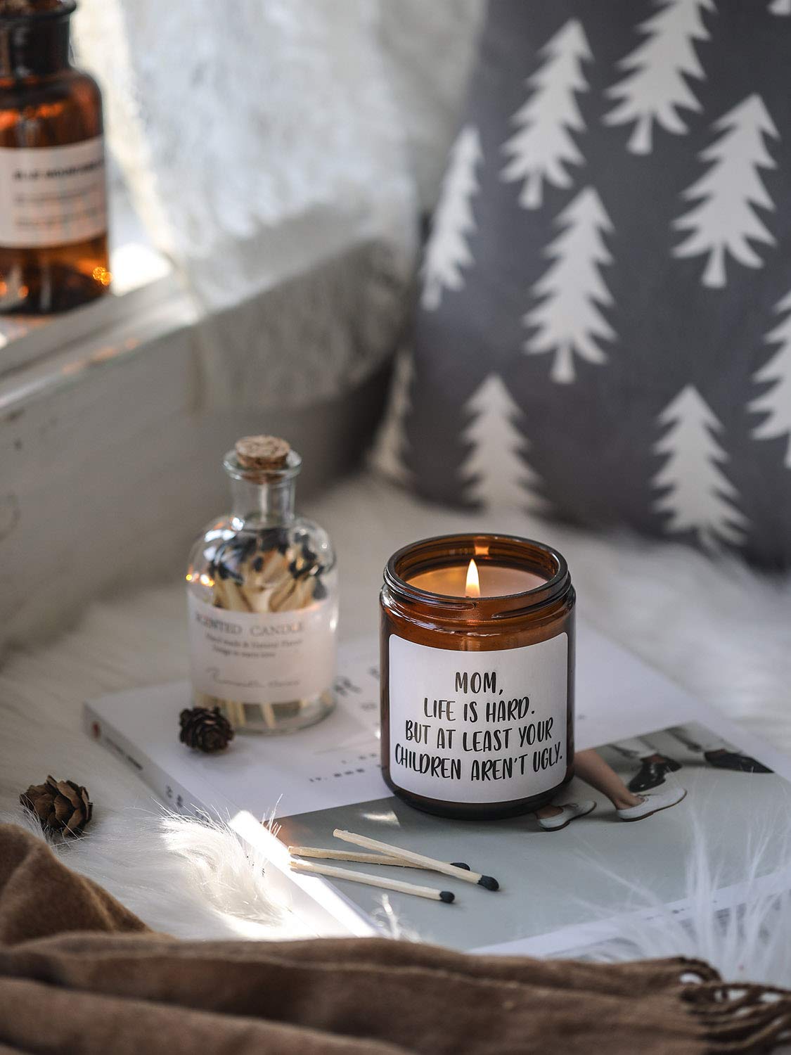 Gifts for Mom from Daughter Son,Funny Moms Candle, Mom Life is Hard Candles,Mothers Day Gifts Birthday Thanksgiving Days Christmas Gift, Sandalwood & Rose Scented Candle,7oz