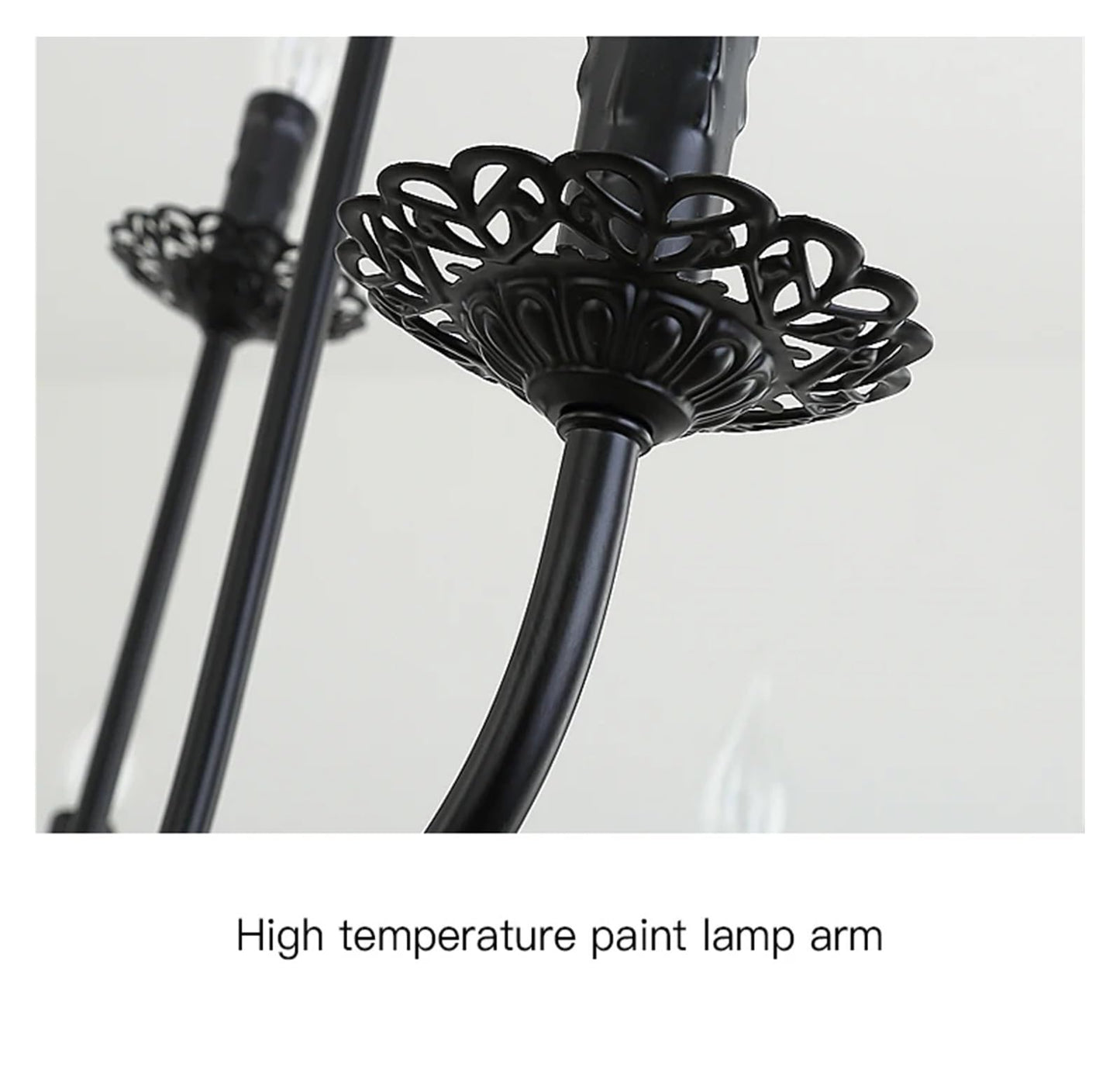 Wrought Iron Chandelier Candle Light Black Metal Lighting Fixture for Living Room Foyer Art Hanging Pendant Lamp,Luxury Style