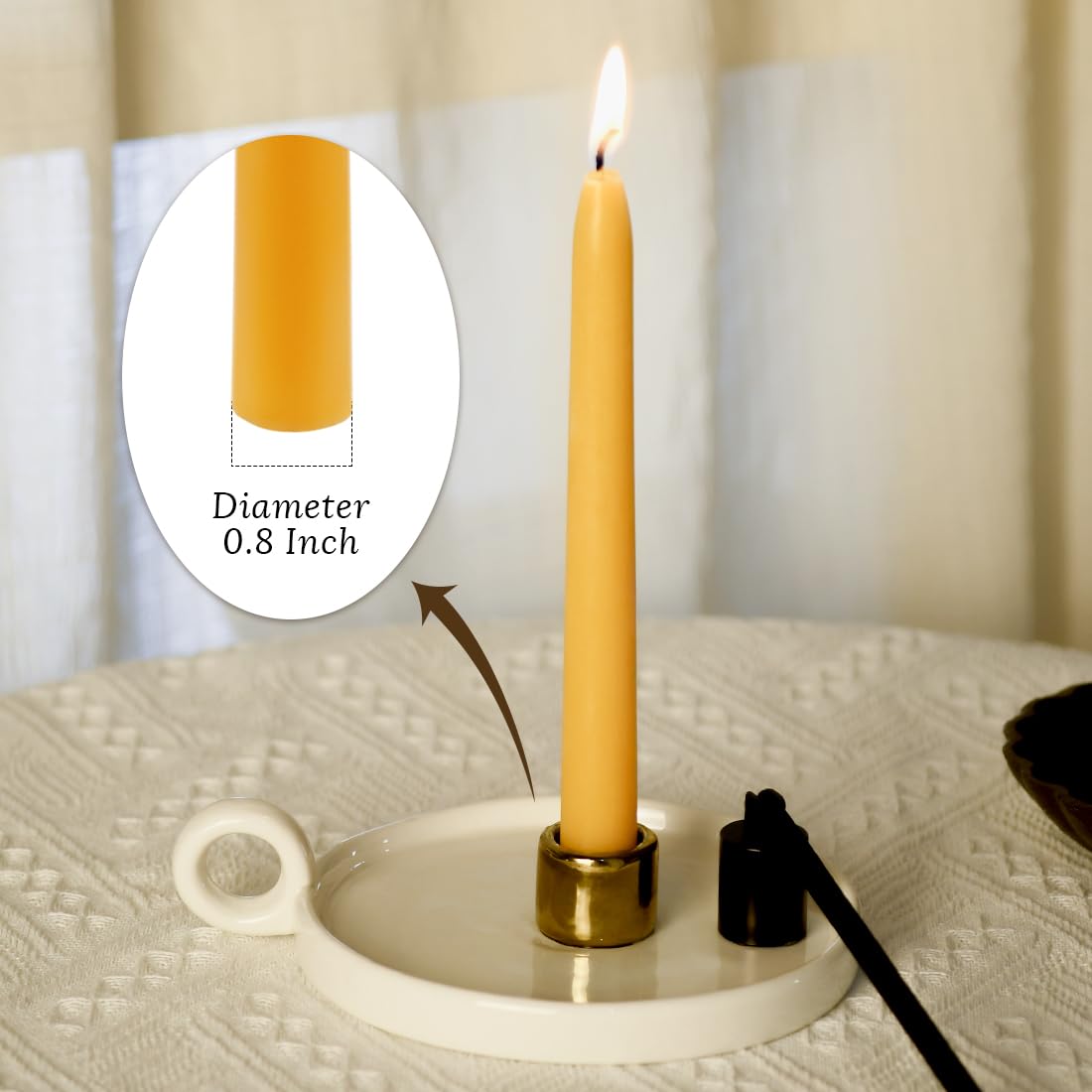 8 inch Beeswax Taper Candles 4 Pack - All Natural, 100% Pure Unscented Bee Wax Candle, Dripless, 5 Hours Burnning Time -Yellow