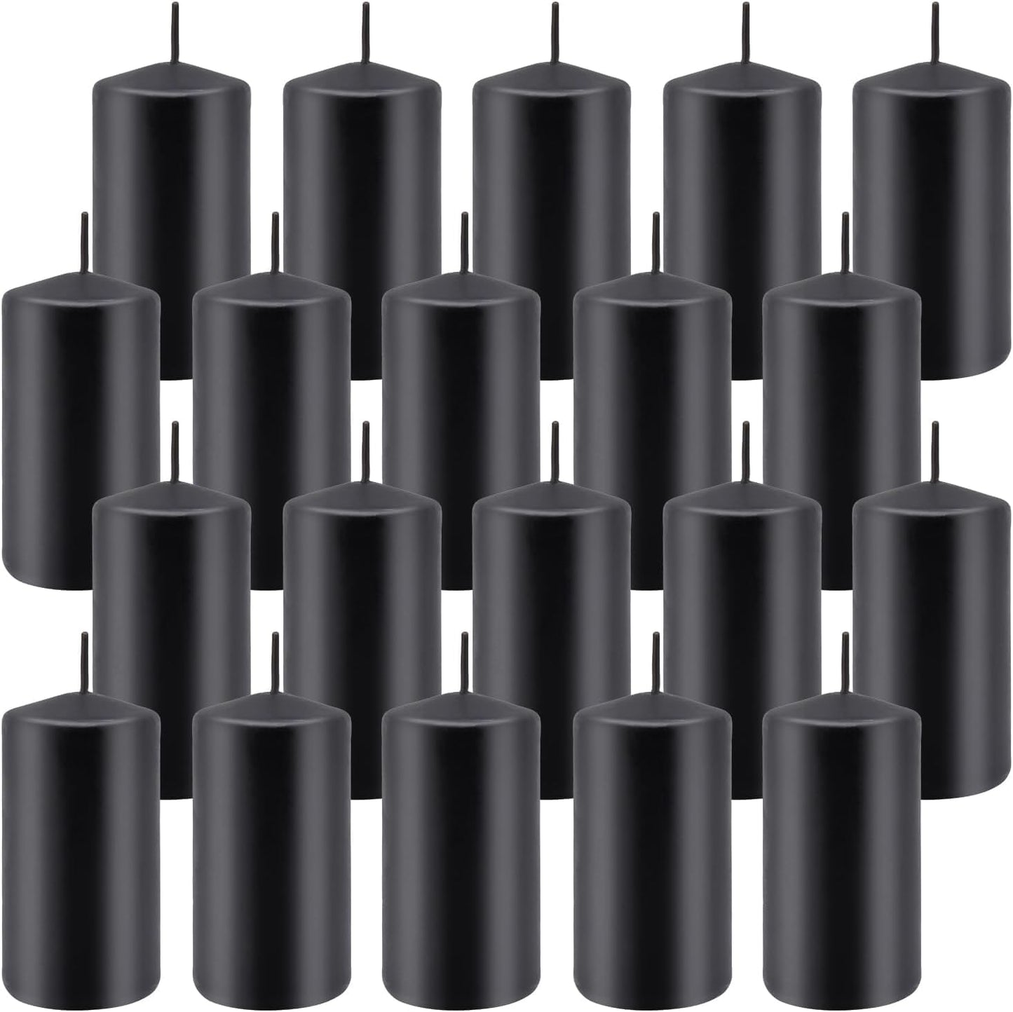 YOROXRG 2"x4" High Black Pillar Candles, Set of 20 Unscented. Bulk Buy. Ideal for Halloween, Wedding, Emergency Lanterns, Household, Wedding and Home Décor Candlesticks