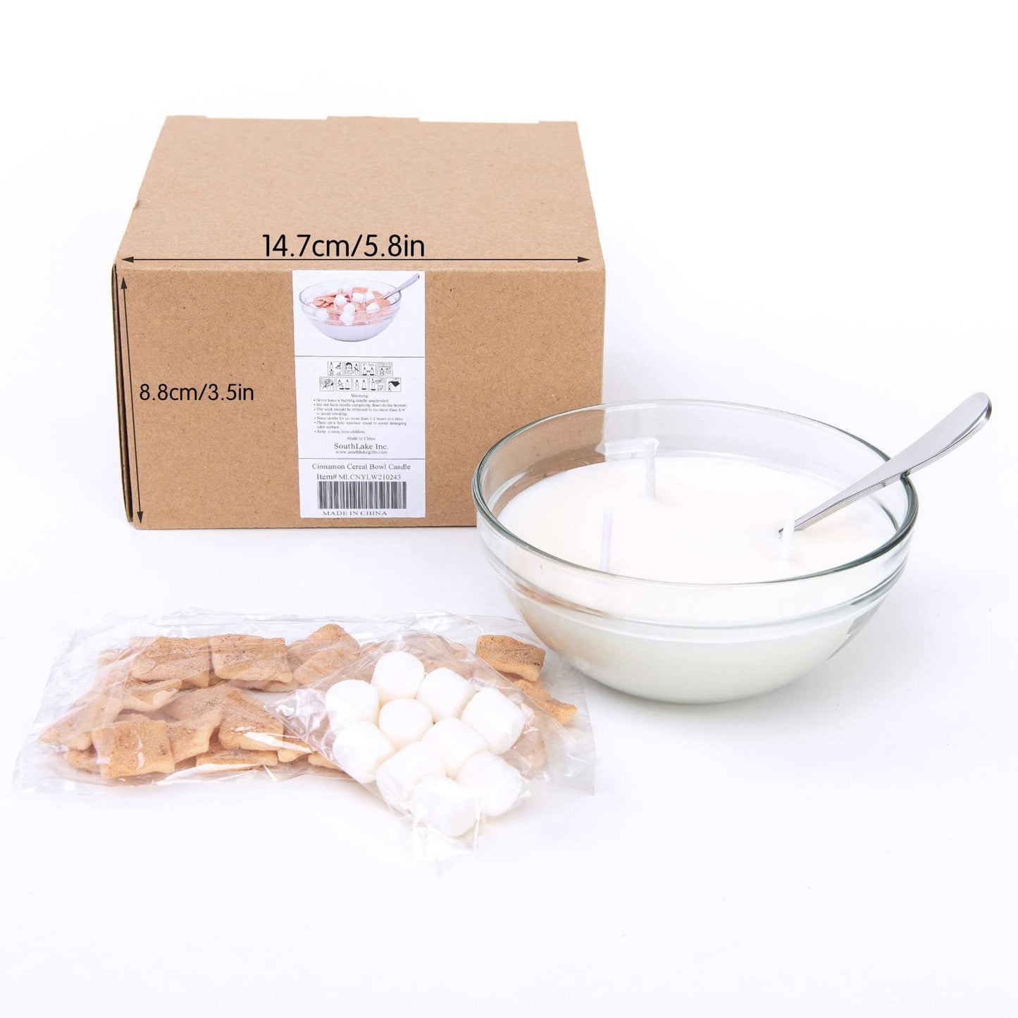 Funny Cinnamon Cereal Bowl with Metal Spoon Scented Soy Candle Morning Ritual Gift