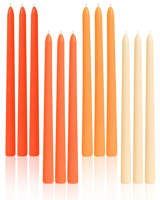 Viyffo Taper Candles, 12 Inch, 12 Pack, Orange – Unscented, Smokeless Design, Up to 8-Hour Burn – Tall Candlesticks for Table Decor, Weddings & Dinners