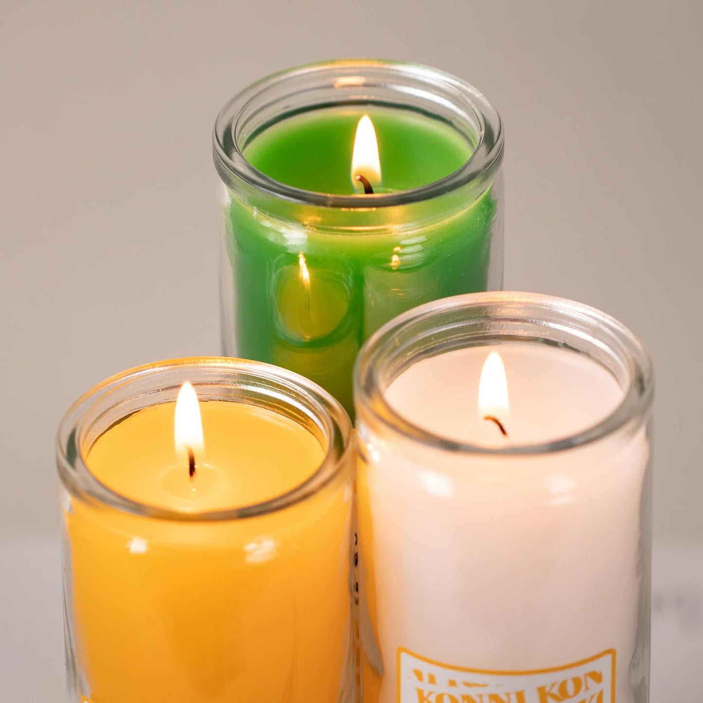 KONNI 2x8 Inch Yellow Pillar Candles in Glass Set of 3, Devotional Prayer Candle, Unscented Religious Candles, 105 Hours Emergency Long Burning, Ideal for Memorials, Vigil, Blessing